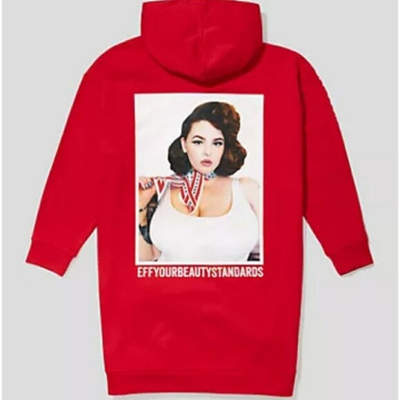 Fashion To Figure x Tess Holiday NWT Women's 3X EYBS Red Graphic Hoodie Dress - Picture 3 of 10